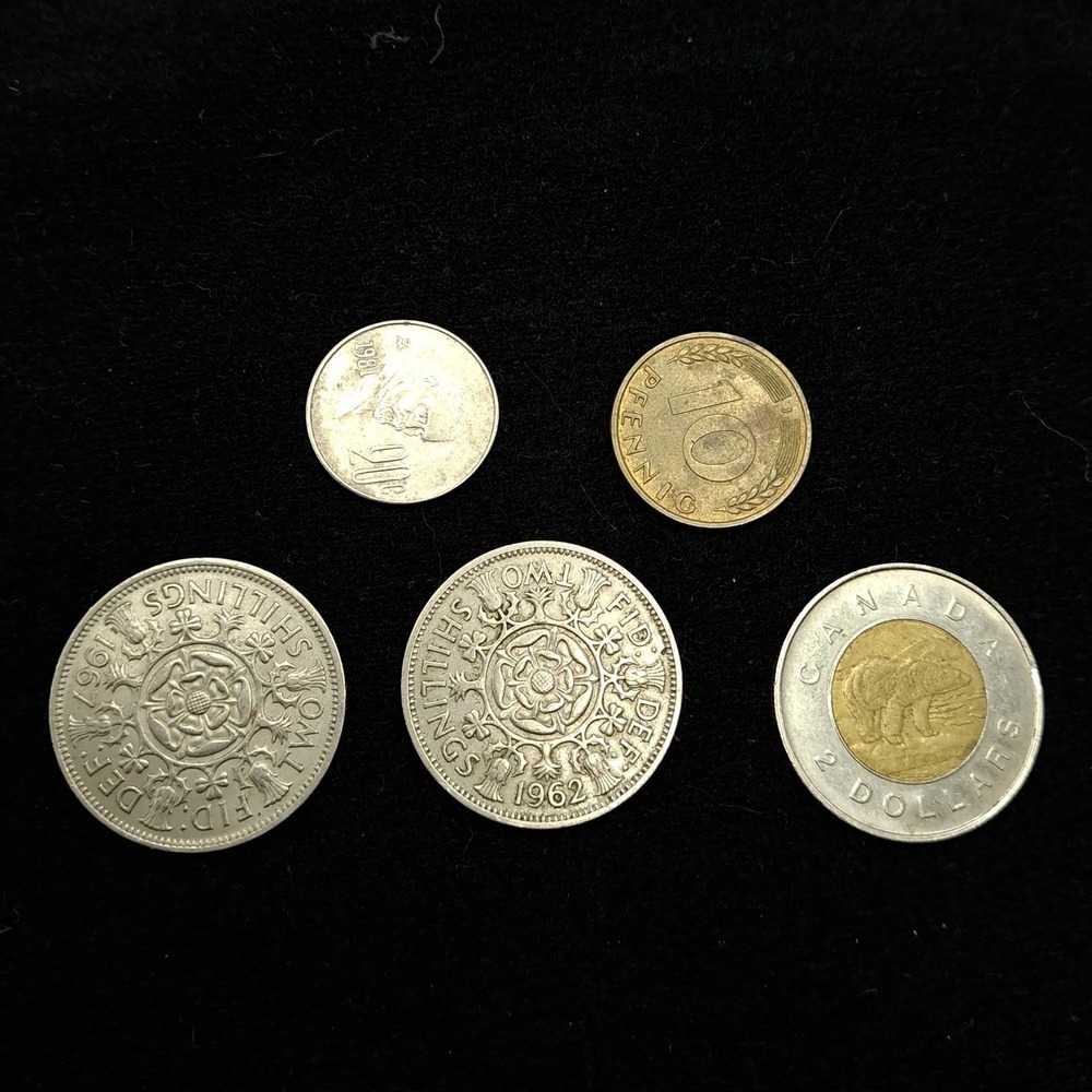 Vintage‎ World Coin Lot UK Shilling 1962 Canada 2 Dollars Mexico Germany Pfennig
